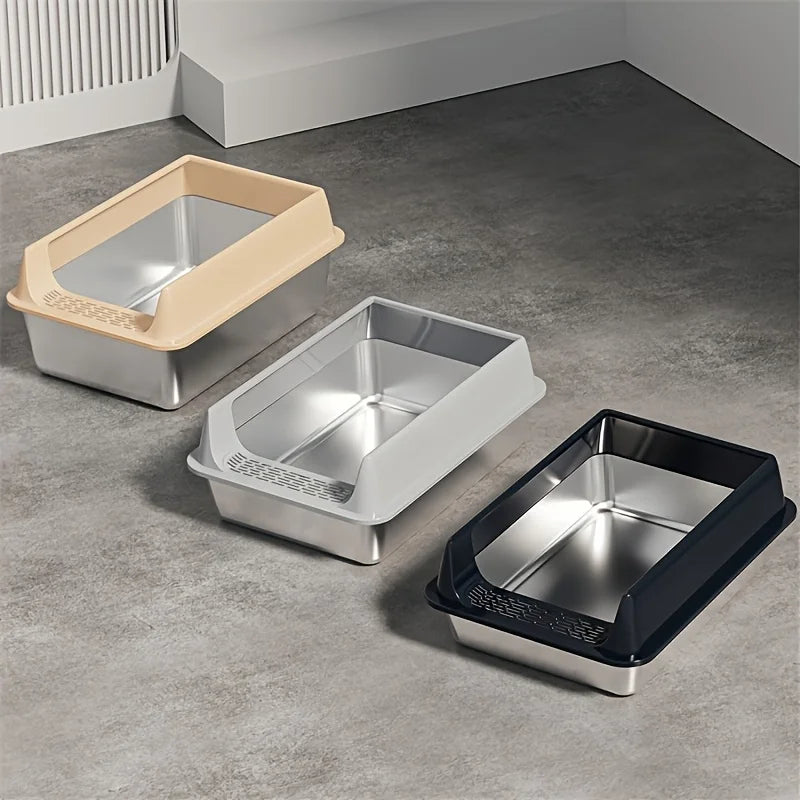 Stainless Steel Cat Litter Box – Semi-Enclosed, Splash-Proof