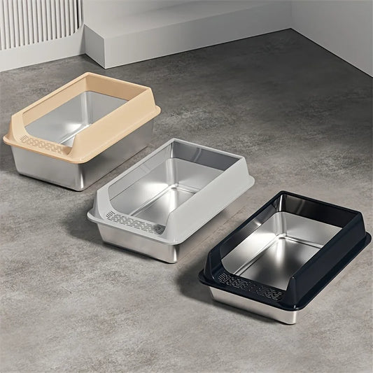 Stainless Steel Cat Litter Box – Semi-Enclosed, Splash-Proof