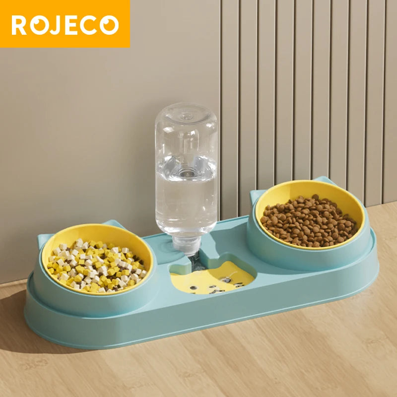 ROJECO 3-in-1 Pet Bowl Set – Auto Water Refill, Dual Feeding Bowls, Dry & Wet Separation