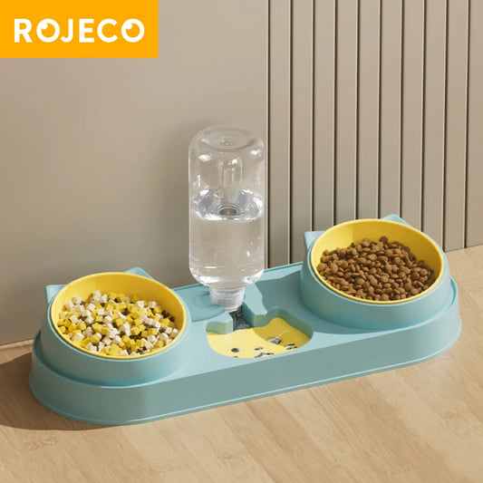 ROJECO 3-in-1 Pet Bowl Set – Auto Water Refill, Dual Feeding Bowls, Dry & Wet Separation
