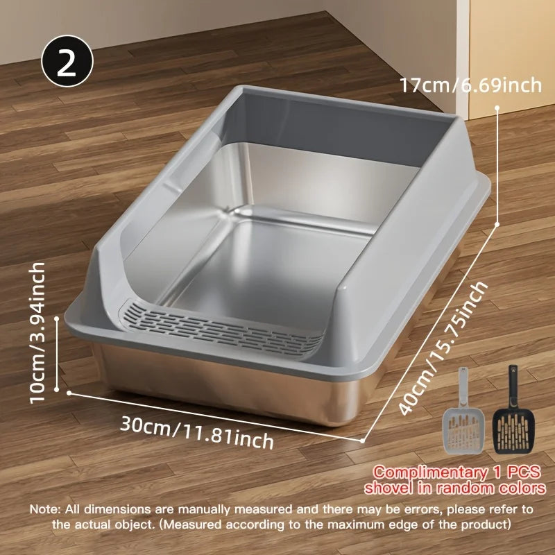 Stainless Steel Cat Litter Box – Semi-Enclosed, Splash-Proof