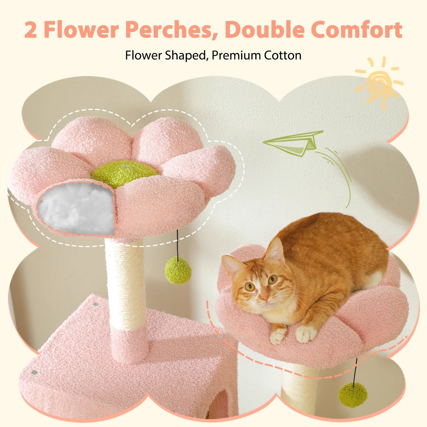 Multi-Level Cat Tree Tower with Scratching Posts&Board, Hammock, Cat Condo, Spacious Top Perch,Dangling Balls for Indoor Cats