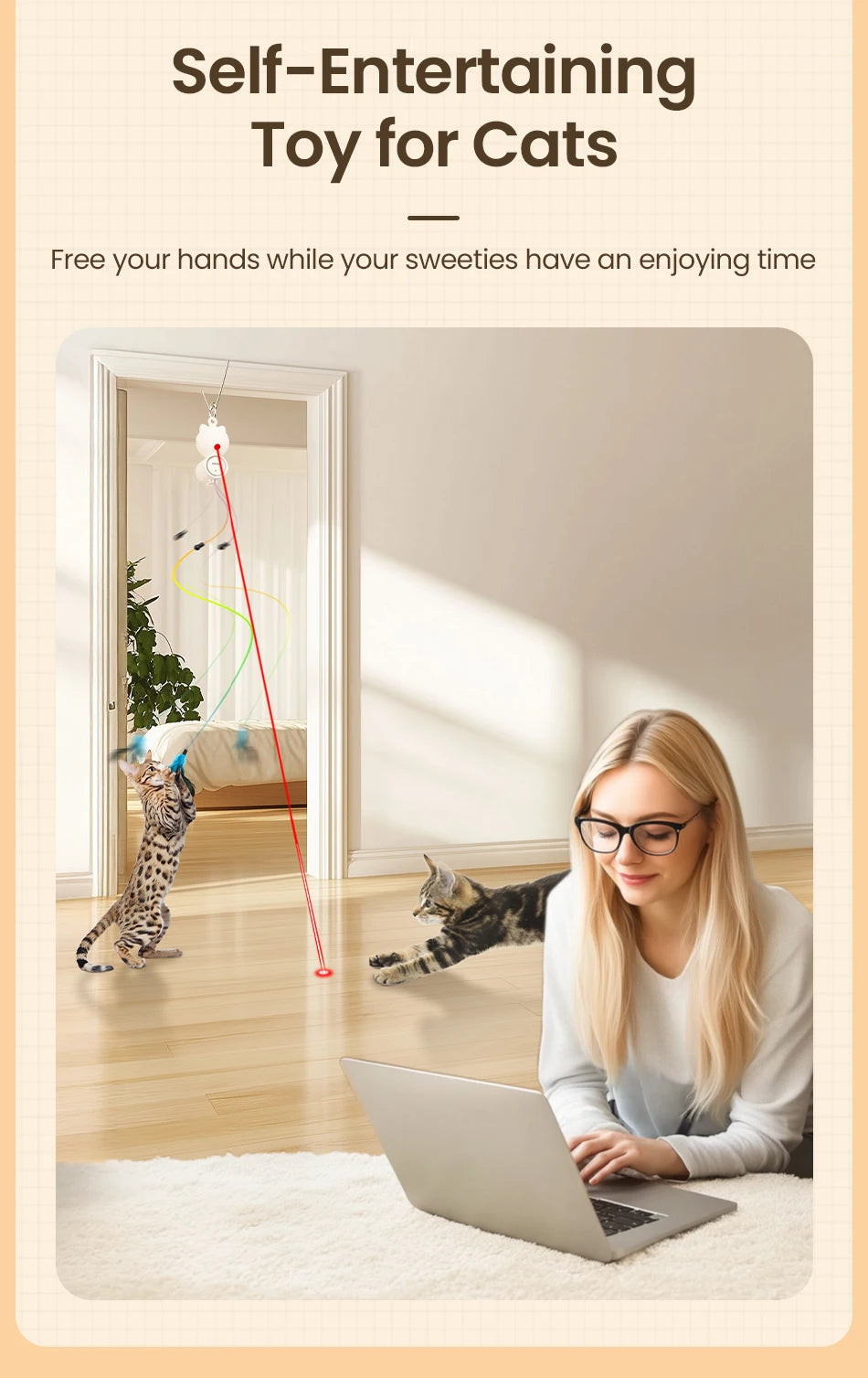 2-in-1 Auto Cat Toy – Laser & Retractable Feather Wand