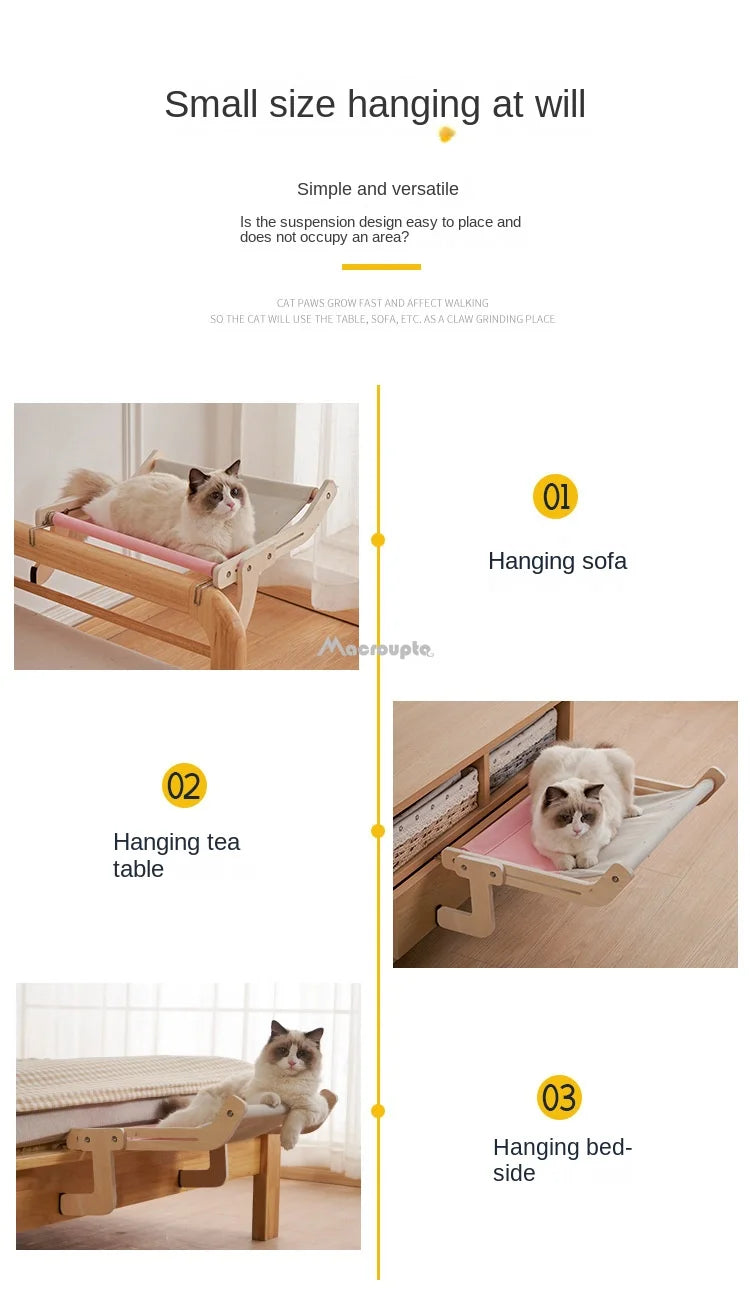 Cat Window Perch Wooden Assembly Hanging Bed Pet Mat  Cozy Sunny Seat Window Mounted Cats Hammock Aerial Pet Shelf Nest Beds
