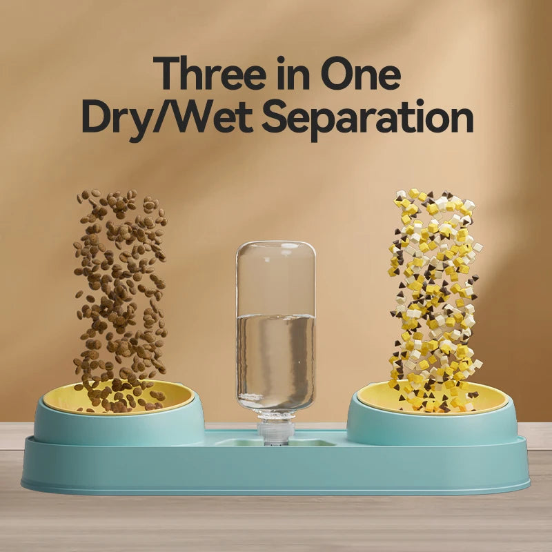 ROJECO 3-in-1 Pet Bowl Set – Auto Water Refill, Dual Feeding Bowls, Dry & Wet Separation