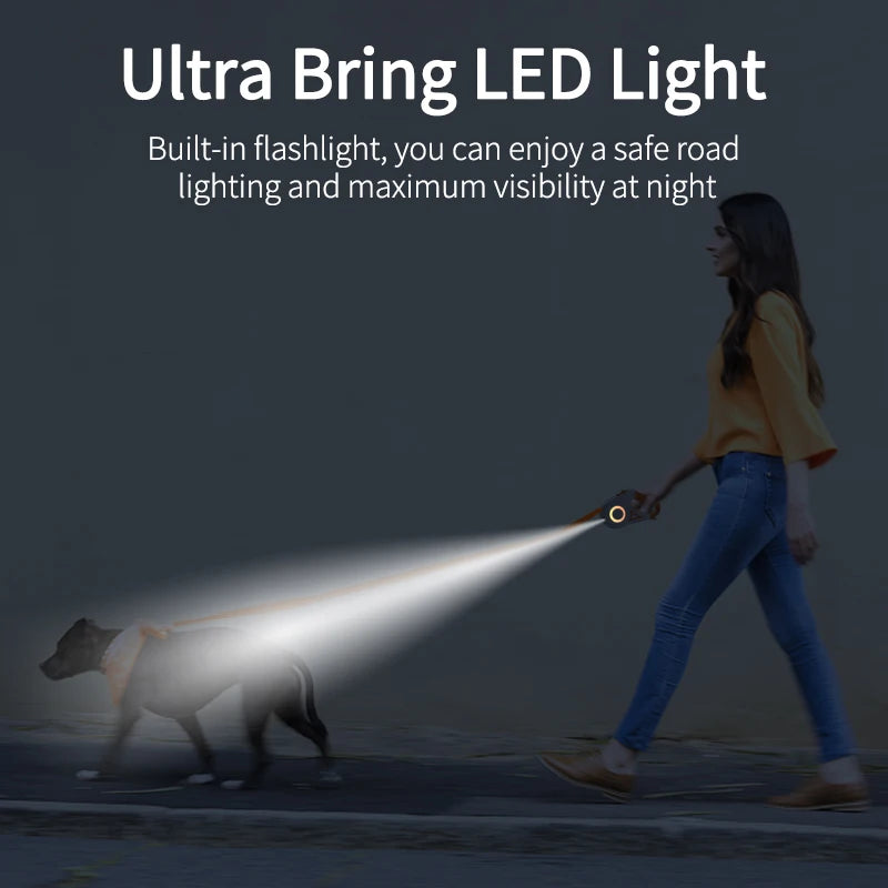 ROJECO Automatic Retractable Dog Leash LED Luminous Leading Fashion Light Straps For Dog Puppy Pet Flexi Walking Running Lead 5m