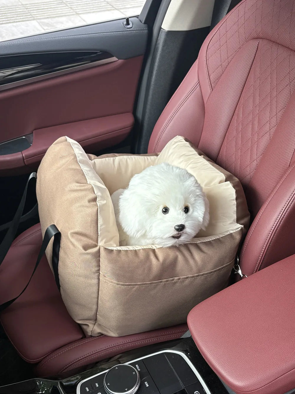 Portable Dog Car Seat Booster Bed with Storage Pockets