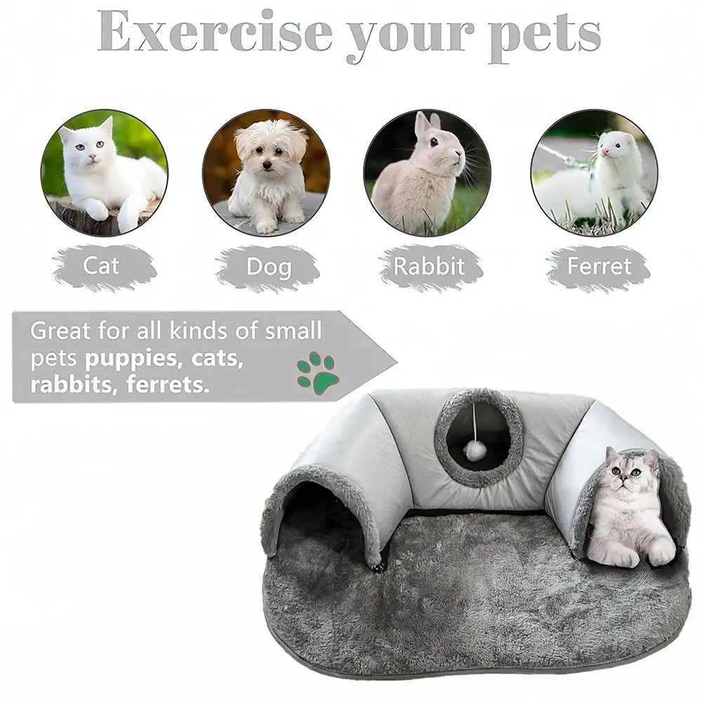 U-Shape Cat Tunnel Bed – Washable, Non-Slip Base