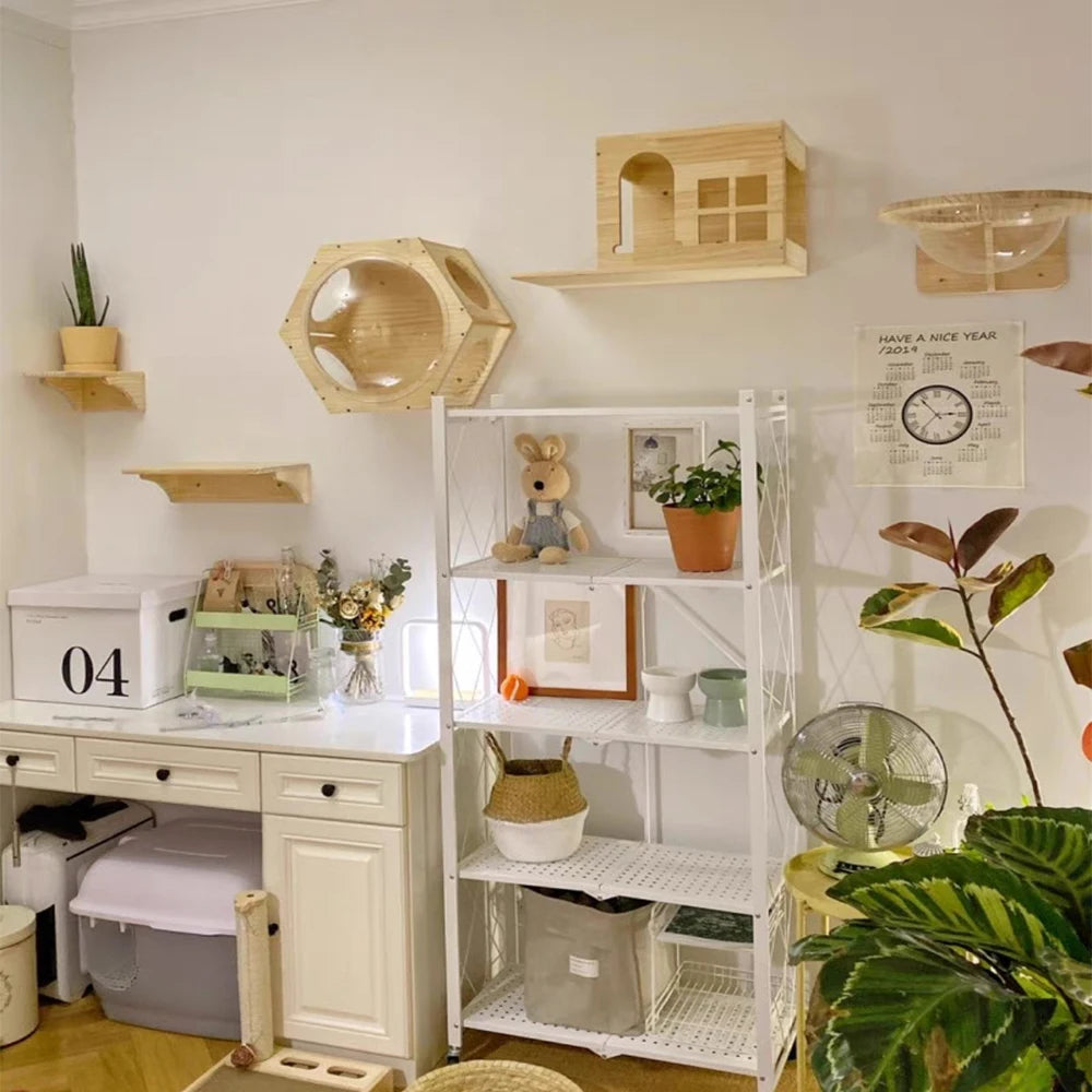 Wall-Mounted Cat Climbing Shelves with Hammock & Steps