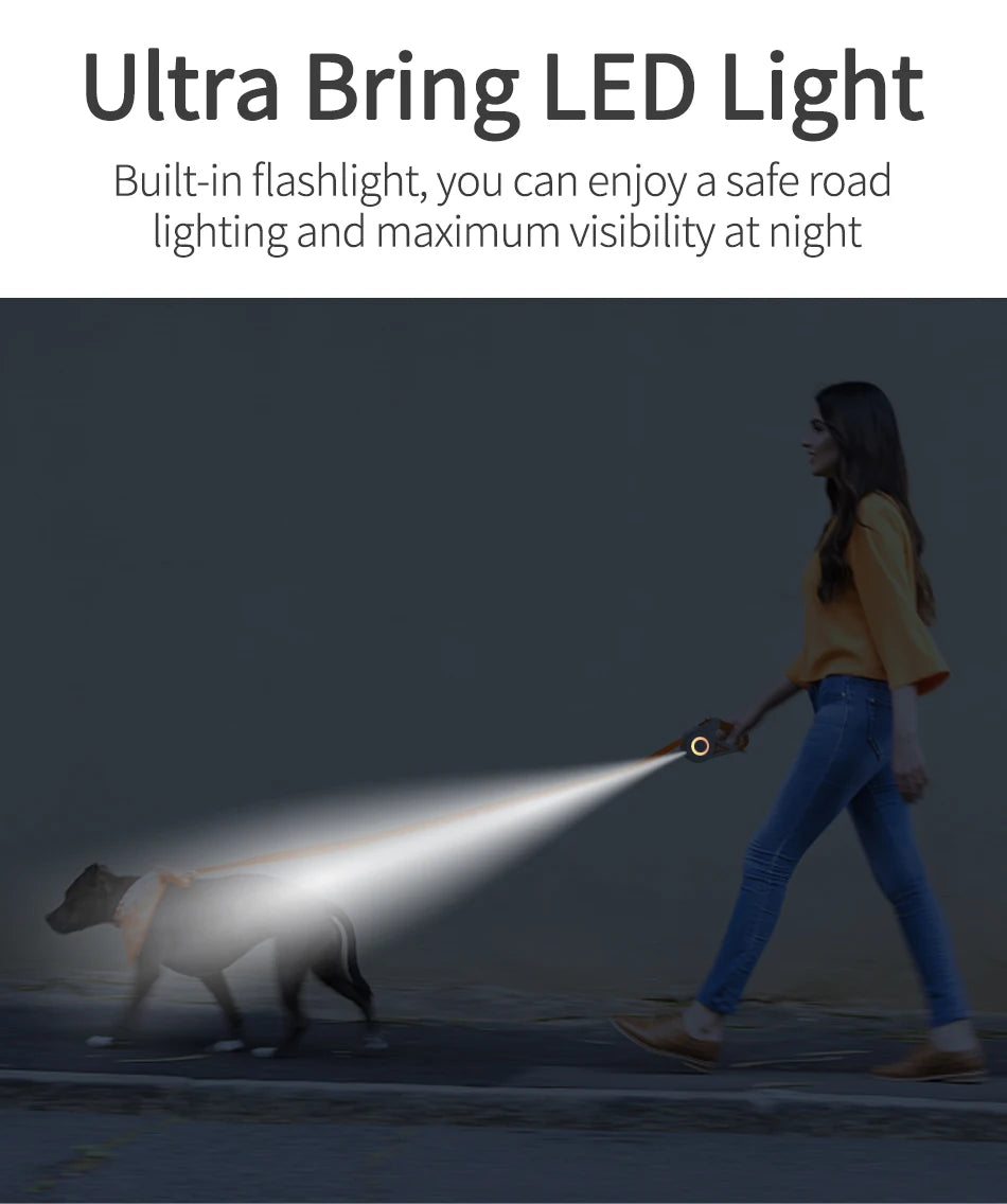 ROJECO 5M Retractable Dog Leash Automatic LED Light Luminous Roulette Leash Rope For Dogs Adjustable Pets Dog Walk Running Leads