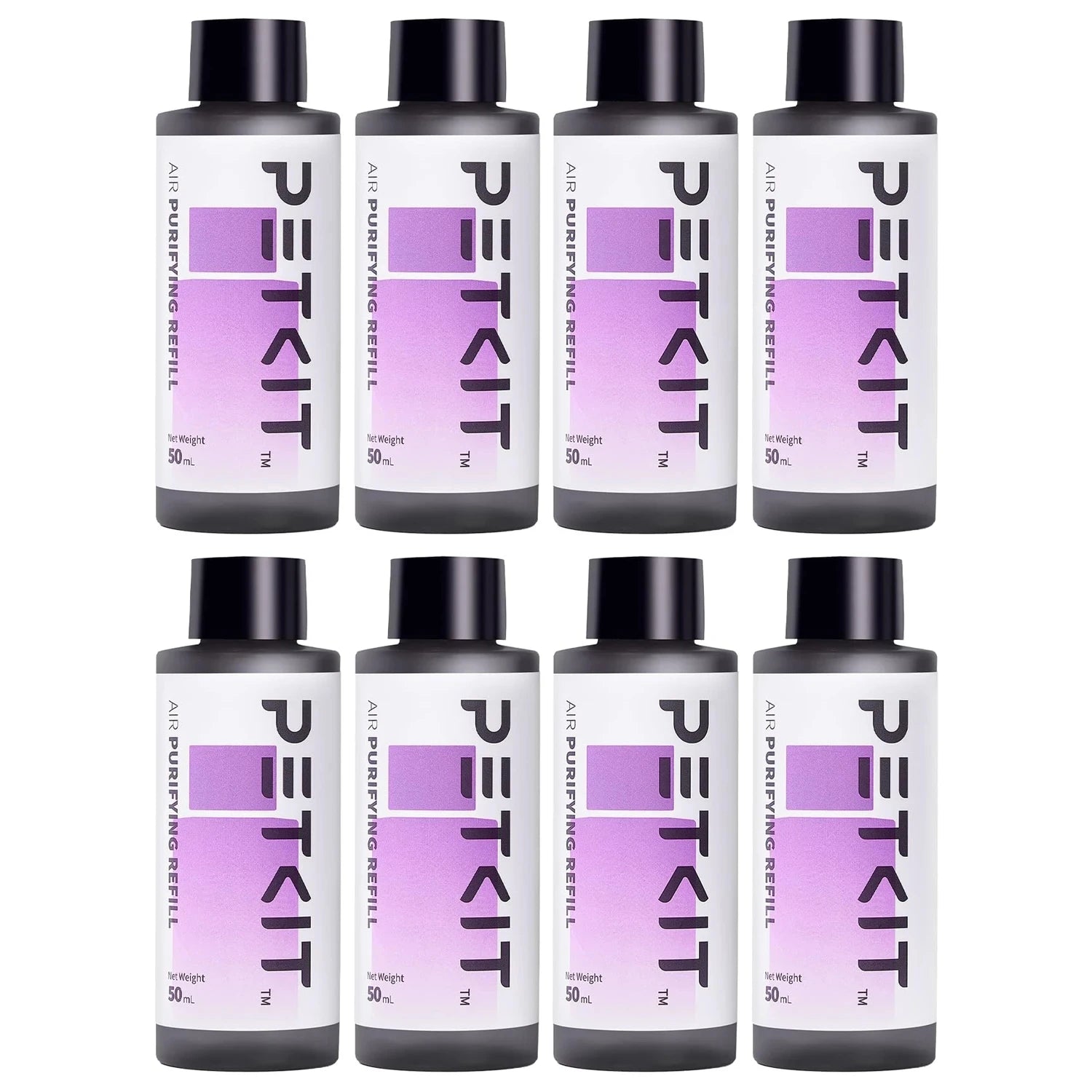 Waggy Tail smart cat litter box deodorizer and air purifying liquid refill bottle with label and cap visible in the image.