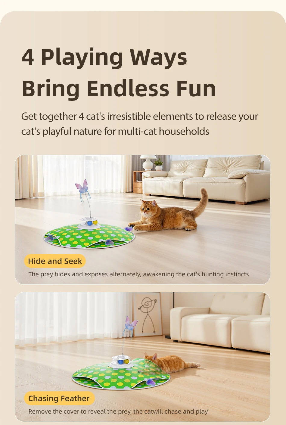 3-in-1 Hide & Seek Cat Toy – Feather, Butterfly & Track Balls