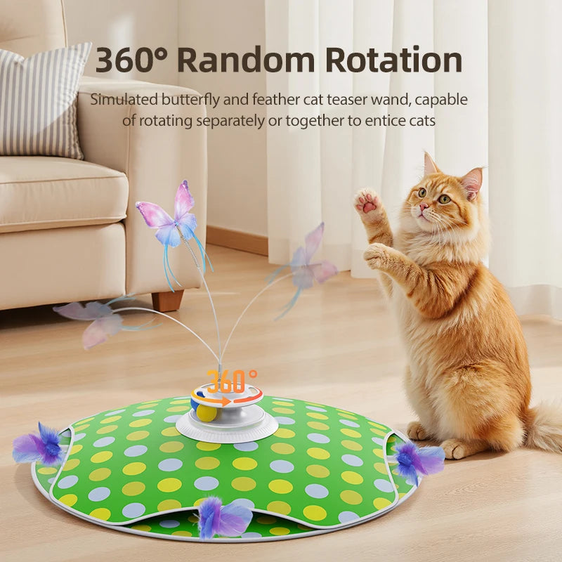 3-in-1 Hide & Seek Cat Toy – Feather, Butterfly & Track Balls
