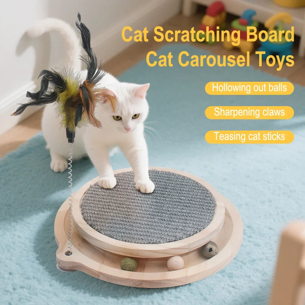 Cat Scratcher Cat Natural Sisal Scratching Pad Kitten Interactive Toy with Ball Track Ball for Chasing Hunting Mental Physical