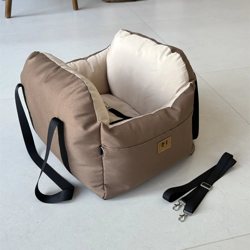 Portable Dog Car Seat Booster Bed with Storage Pockets