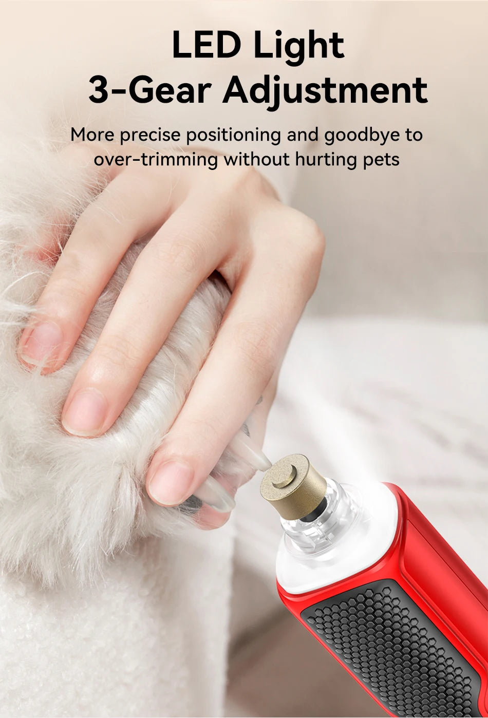 ROJECO Electric Pet Nail Grinder – Rechargeable, LED Light, 7-Speed for Cats & Dogs