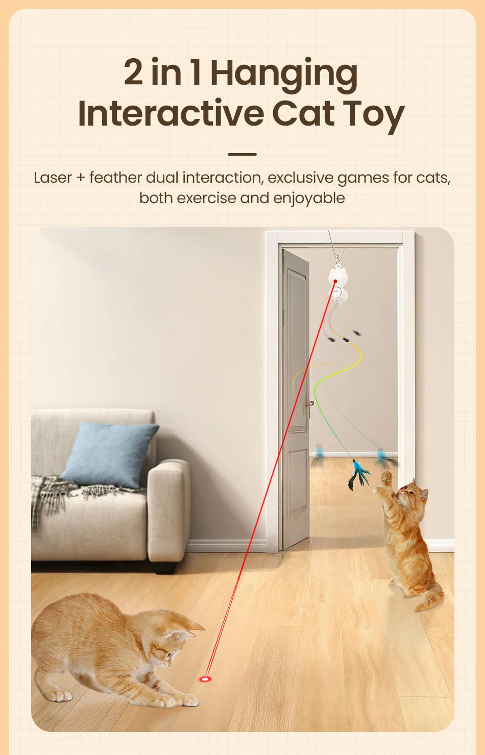 2-in-1 Auto Cat Toy – Laser & Retractable Feather Wand