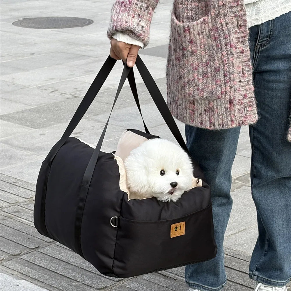 Portable Dog Car Seat Booster Bed with Storage Pockets