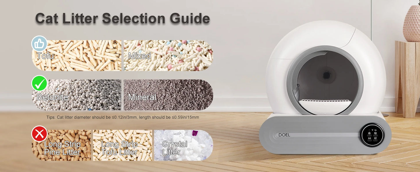 Smart Self-Cleaning Cat Litter Box 65L – App Control, Trash Bag & Mat