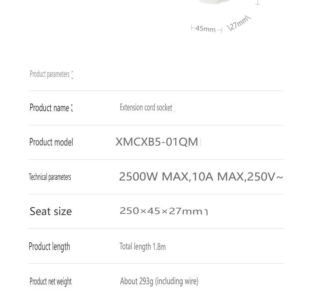 2025 Xiaomi Power Strip 5 Sockets 1.8m 5 Ports Master control Big Plug Extension Patch Board 10A 2500W For Smart Home