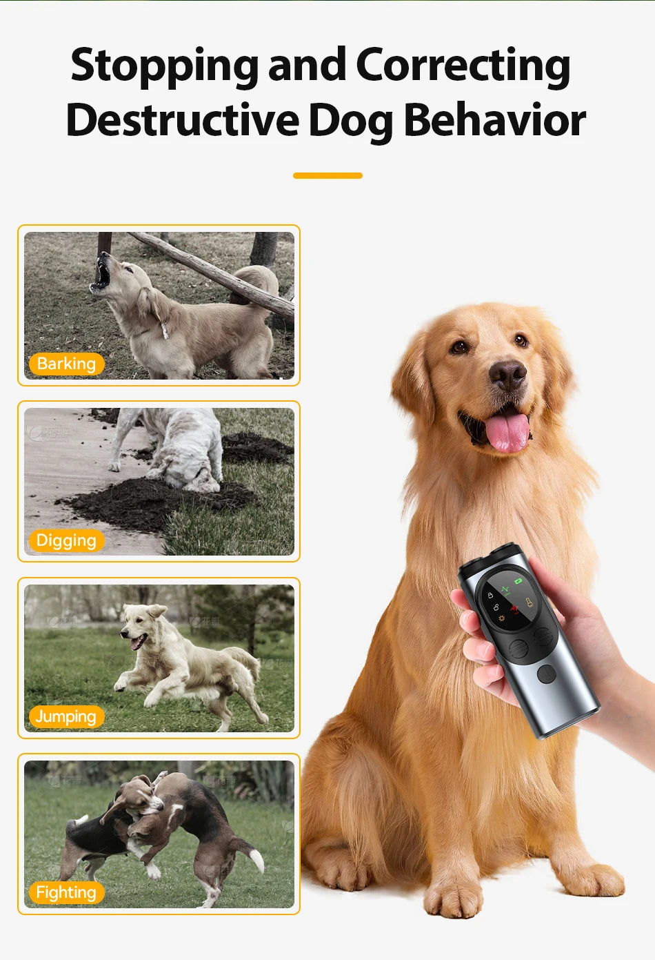 ROJECO Ultrasonic Dog Repeller Anti Barking Training Deterrent Device Rechargeable High Power Dog Repeller With LED Flashlight ﻿
