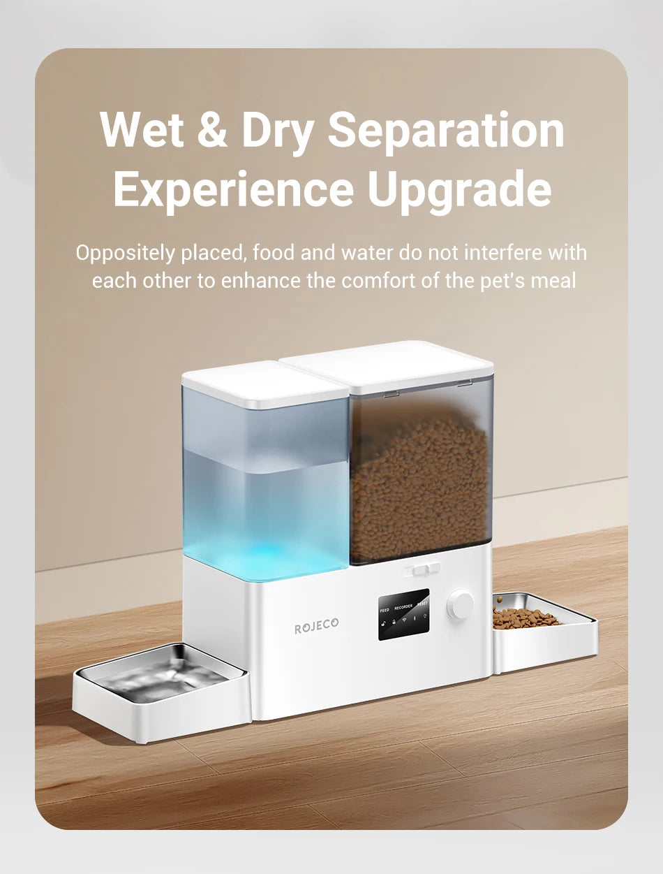 ROJECO 8.5L Auto Pet Feeder & 3.5L Water Fountain – WiFi App, Gravity Drinker