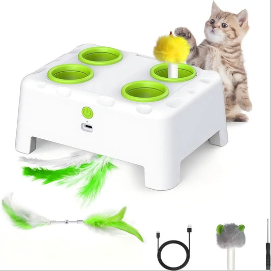 Whack-a-Mole Auto Pop-Up Cat Toy – Rechargeable Feather Toy for Cats & Dogs