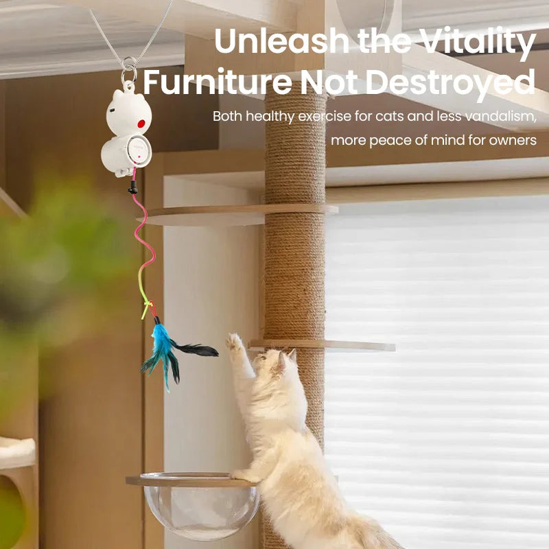 2-in-1 Auto Cat Toy – Laser & Retractable Feather Wand