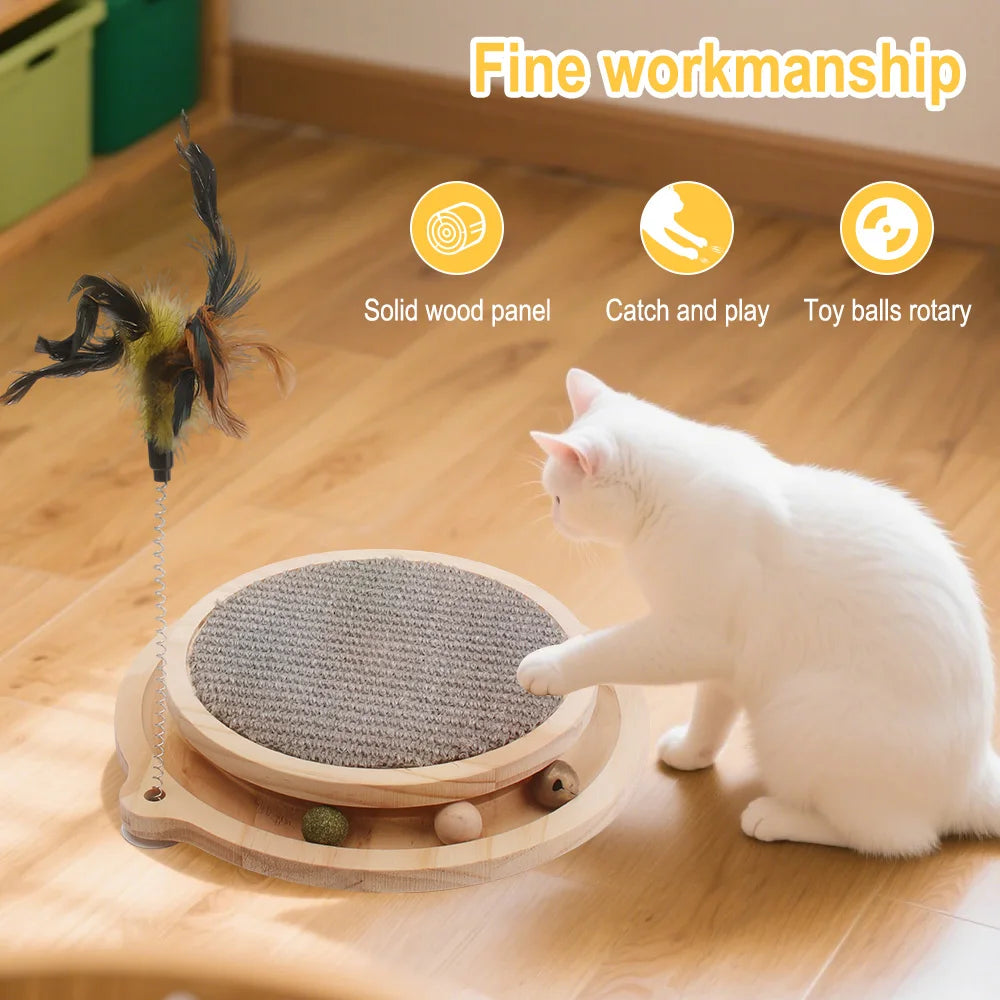 Cat Scratcher Cat Natural Sisal Scratching Pad Kitten Interactive Toy with Ball Track Ball for Chasing Hunting Mental Physical