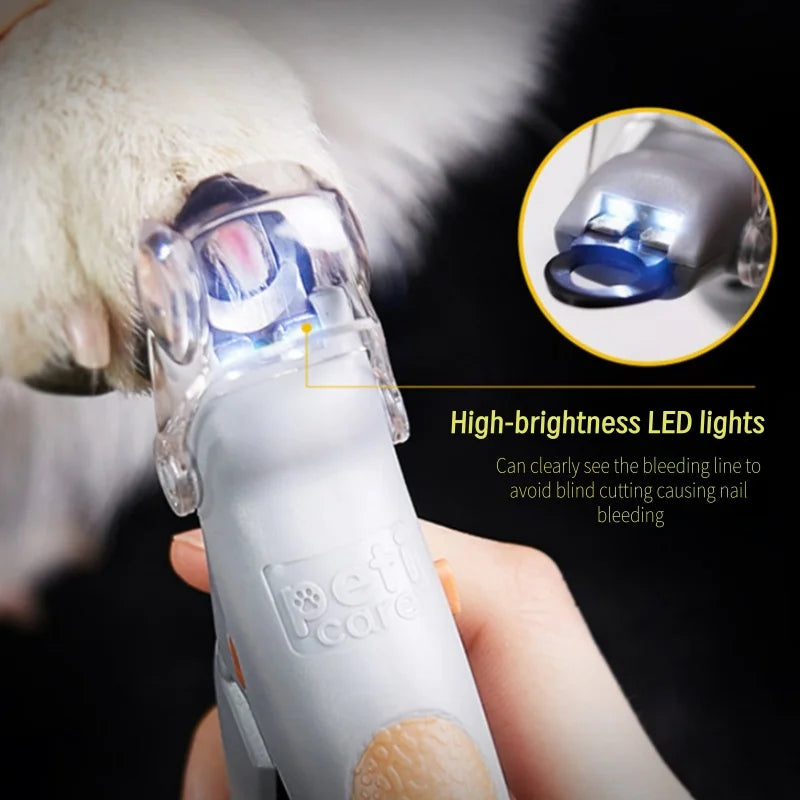 Pet cat and dog nail clippers with LED light, polishing and cleaning supplies