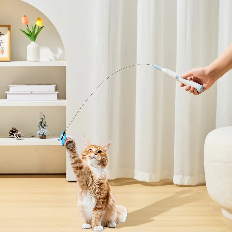 BOOTEELY Electric Butterfly Cat Toy – Suction Cup, Self-Entertaining, Steel Wire Wand