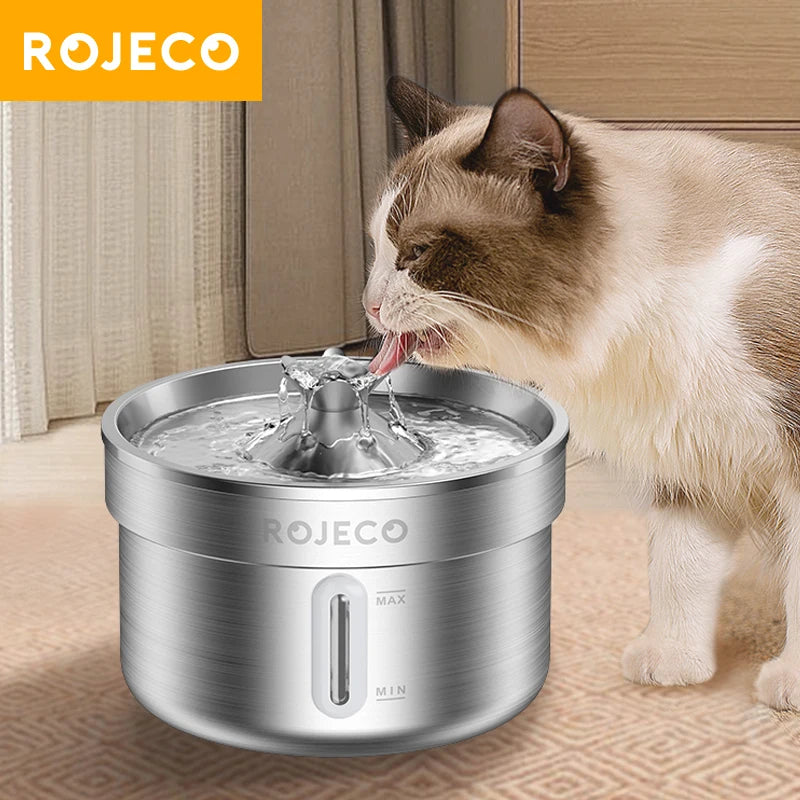 ROJECO Stainless Steel Pet Water Fountain – Smart Dispenser with Pump for Cats & Dogs