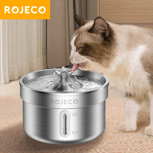 ROJECO Stainless Steel Pet Water Fountain – Smart Dispenser with Pump for Cats & Dogs