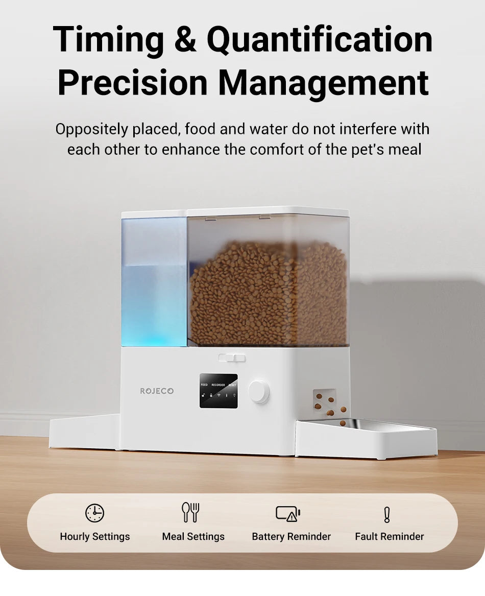 ROJECO 8.5L Auto Pet Feeder & 3.5L Water Fountain – WiFi App, Gravity Drinker