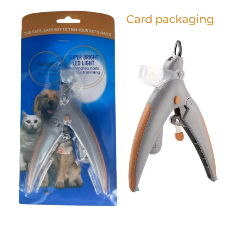 Pet cat and dog nail clippers with LED light, polishing and cleaning supplies