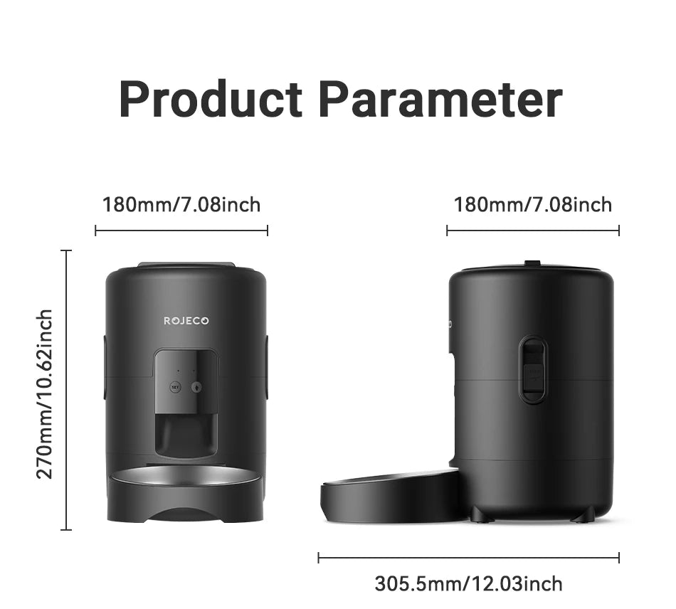 ROJECO 2L Auto Cat Feeder – WiFi App, Voice Recorder, Timed Kibble Dispenser