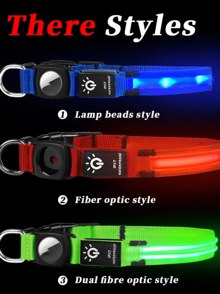 LED Luminous Pet Collar with AirTag Sleeve – Waterproof