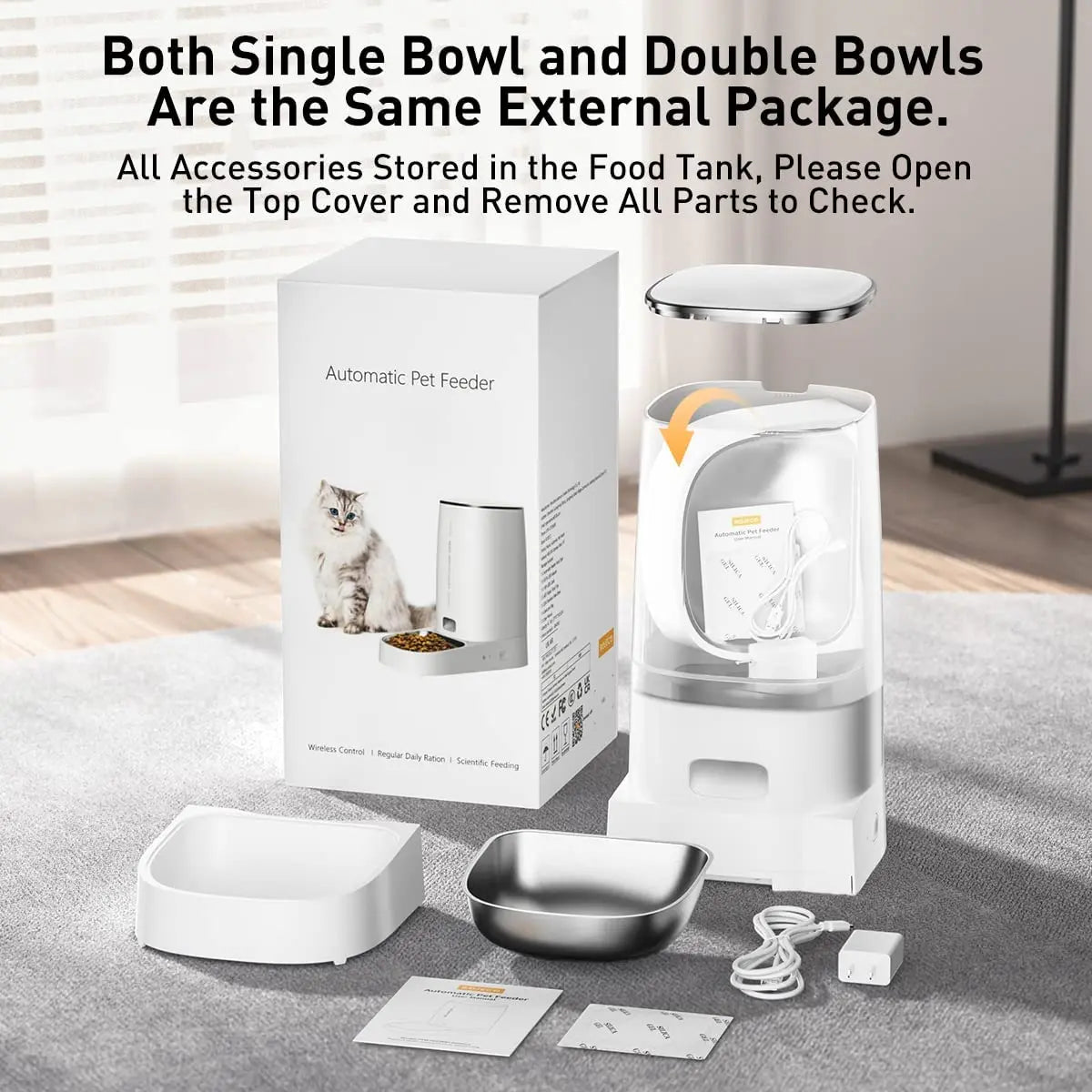 ROJECO Auto Cat Feeder – WiFi App, Remote Control, Dry Food Dispenser for Cats & Dogs