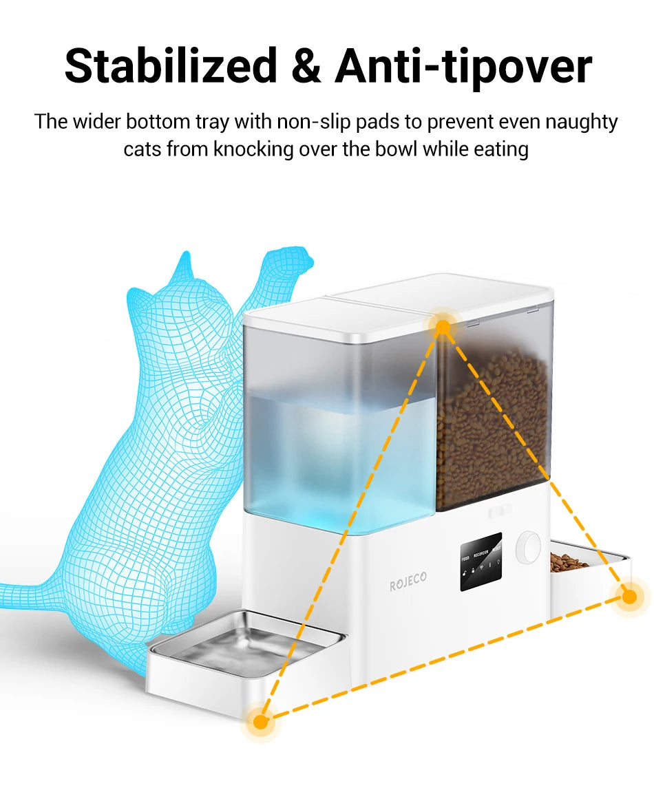 ROJECO 8.5L Auto Pet Feeder & 3.5L Water Fountain – WiFi App, Gravity Drinker