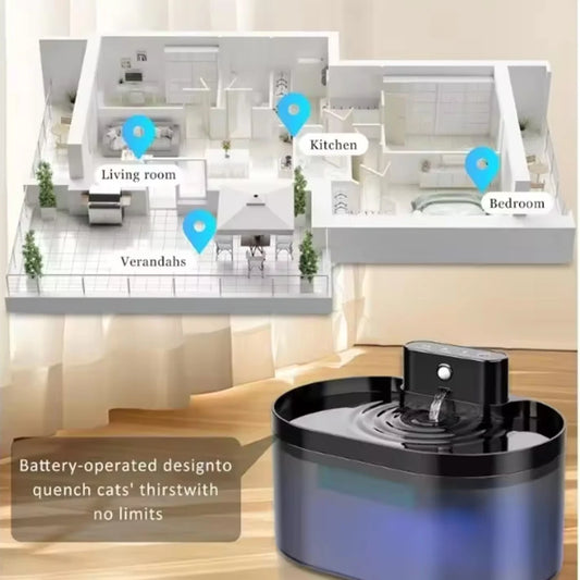 2.2L Wireless Cat Water Fountain Battery Operated Automatic Pet Water Fountain With Motion Sensor Dog Cat Water Dispenser Bowl