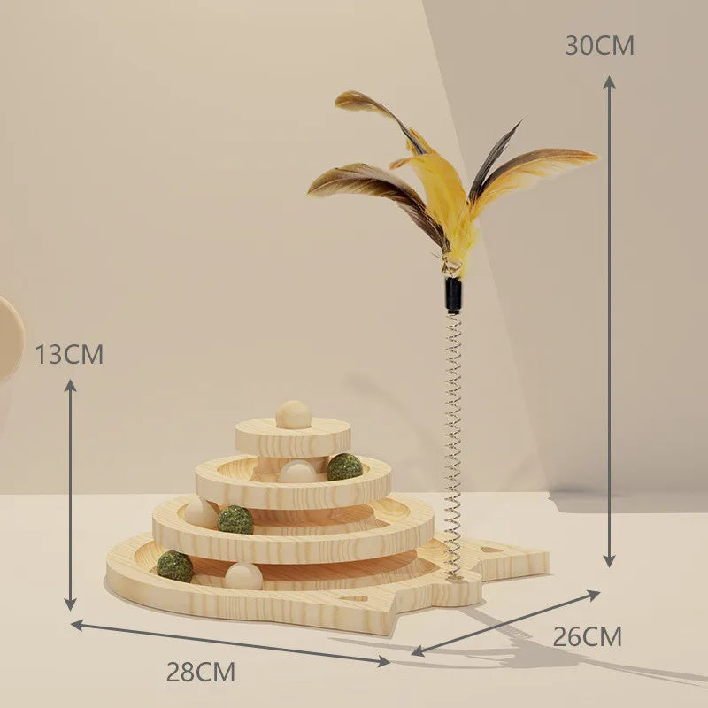 Wooden Multi-Level Cat Tower Track – Intelligence Amusement & Ball Training Toy