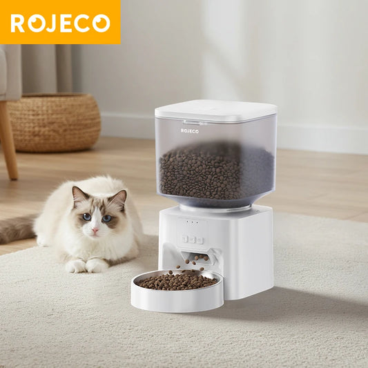 ROJECO 4.5L Auto Pet Feeder – WiFi App, Voice Record, Kibble Dispenser for Cats & Dogs