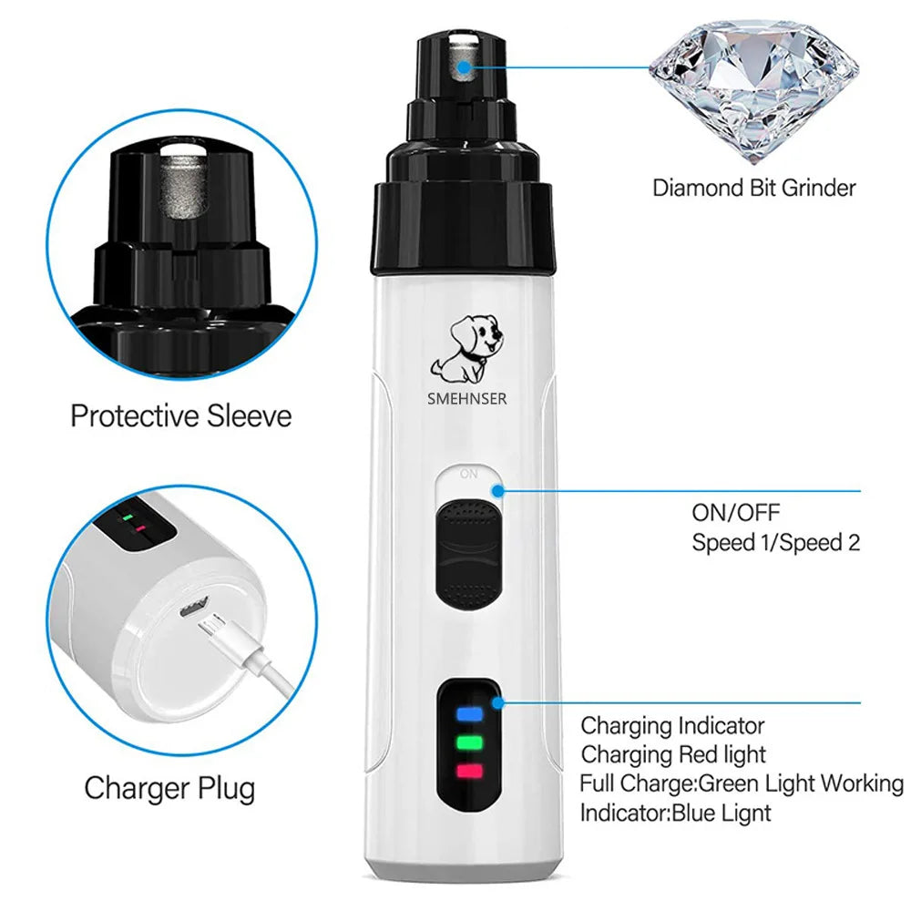 USB Rechargeable Pet Nail Grinder – Quiet & Safe for Cats & Dogs