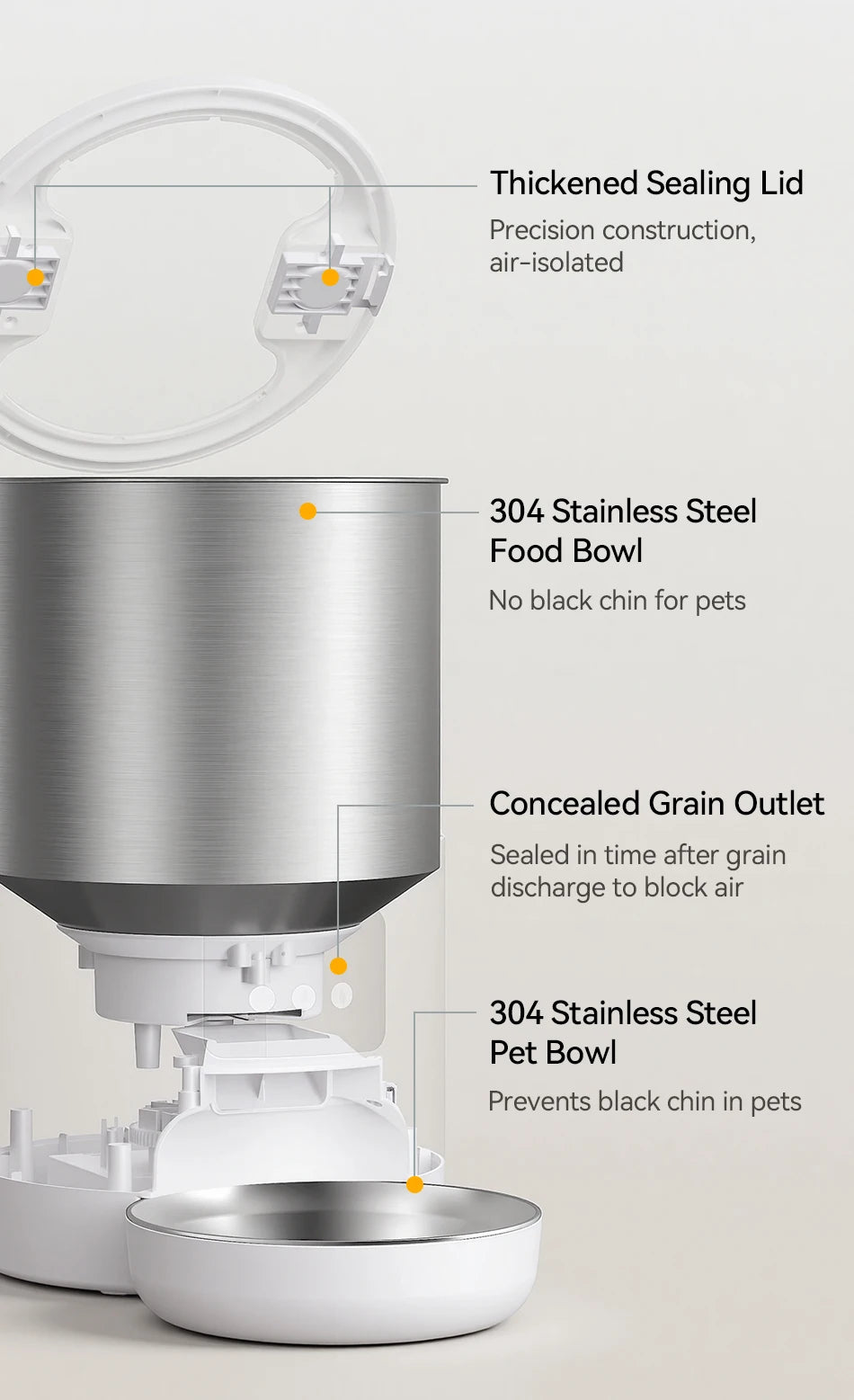 ROJECO Stainless Steel Auto Cat Feeder – WiFi App, Voice Recorder, Smart Dispenser