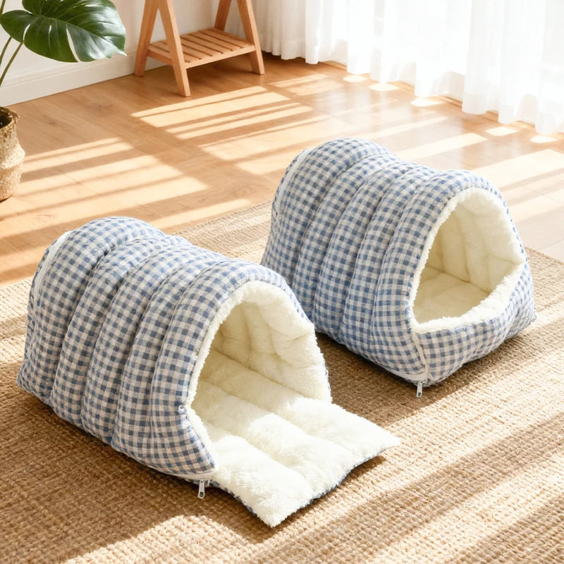 Winter Warm Cat Bed - Large Winter Sleeping Bag Suitable for Adult Cats or 2 Kittens Removable Multi-Use Enclosed Bed with Cover