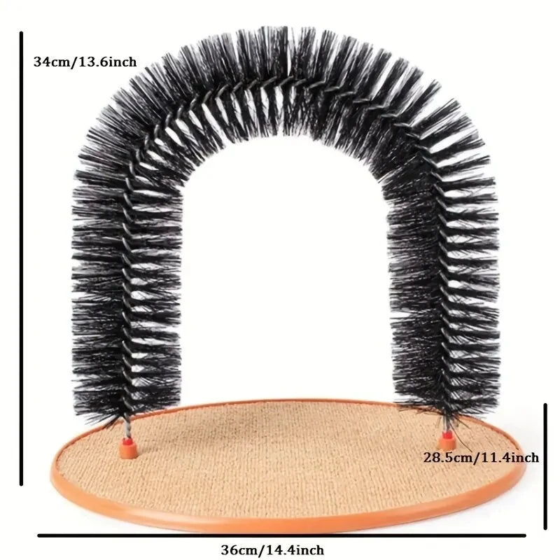 Cat Toy Arch Self Grooming Pamper Feline with Massage Grooming Rubbing Brush and Scratching Pad Interactive Toys for Cats