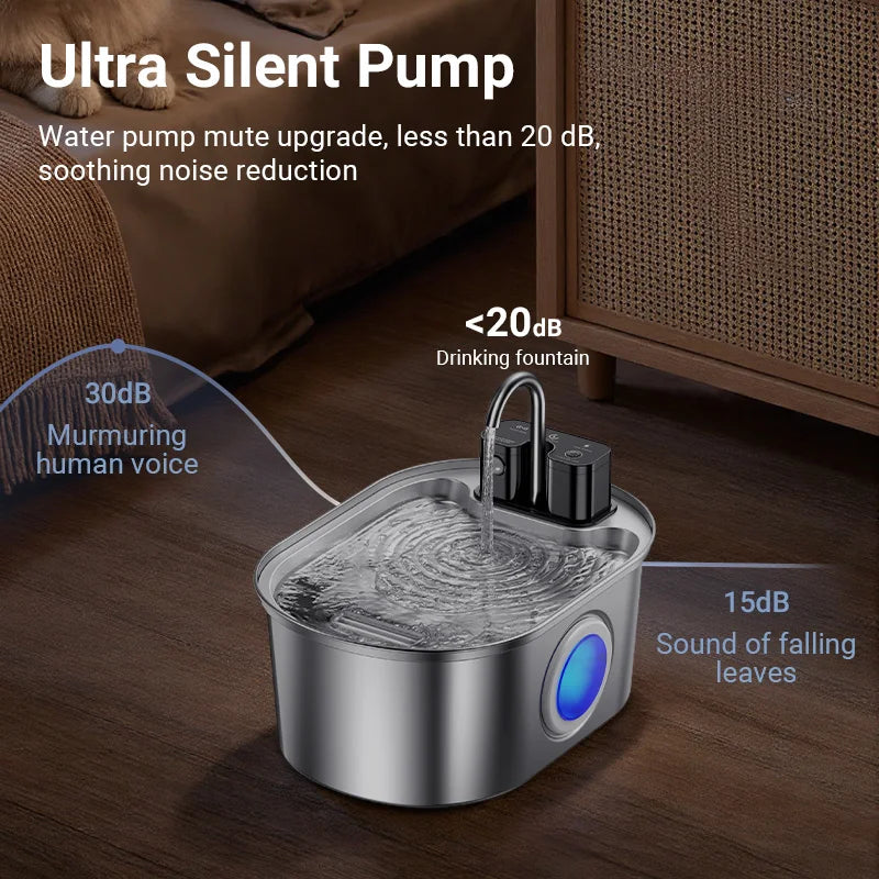 ROJECO 3.2L Stainless Steel Cat Water Fountain – Wireless Sensor, 4000mAh Battery