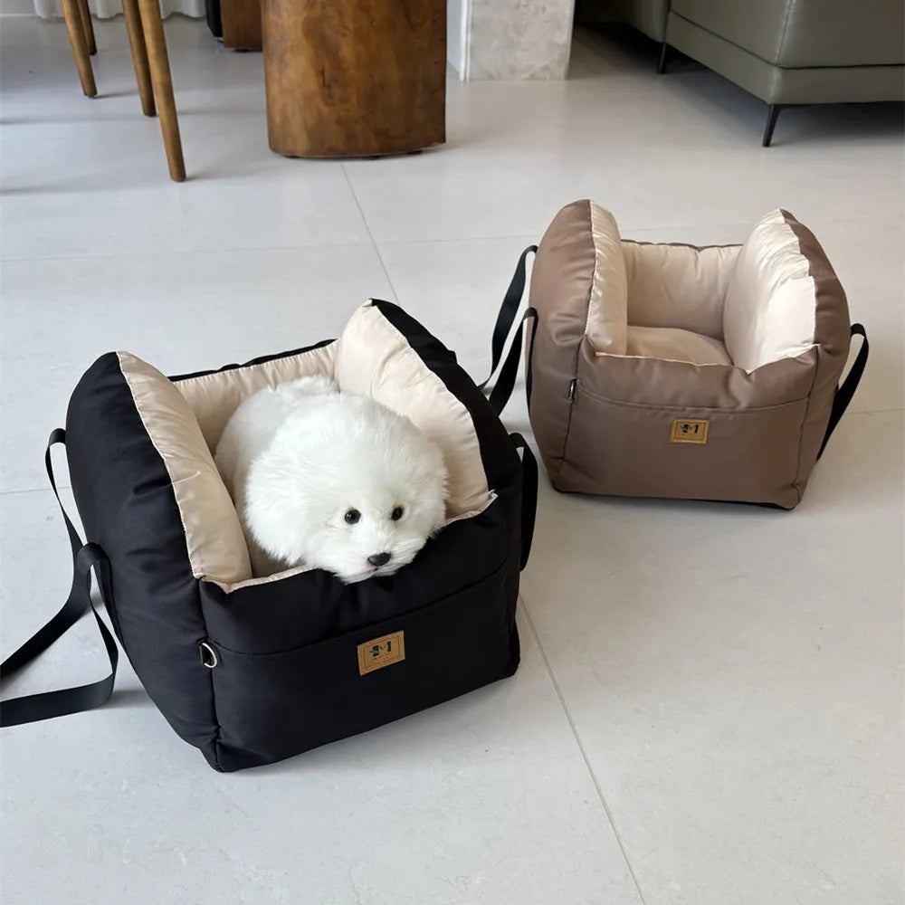 Portable Dog Car Seat Booster Bed with Storage Pockets