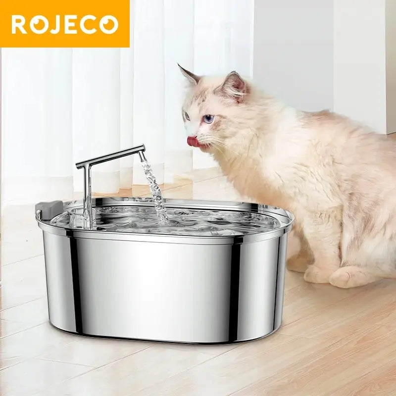ROJECO Stainless Steel Cat Water Fountain – Auto Drinker with Pump for Cats & Dogs