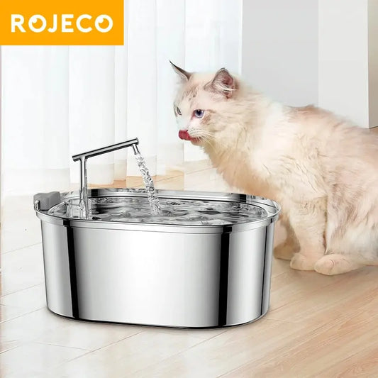 ROJECO Stainless Steel Cat Water Fountain – Auto Drinker with Pump for Cats & Dogs